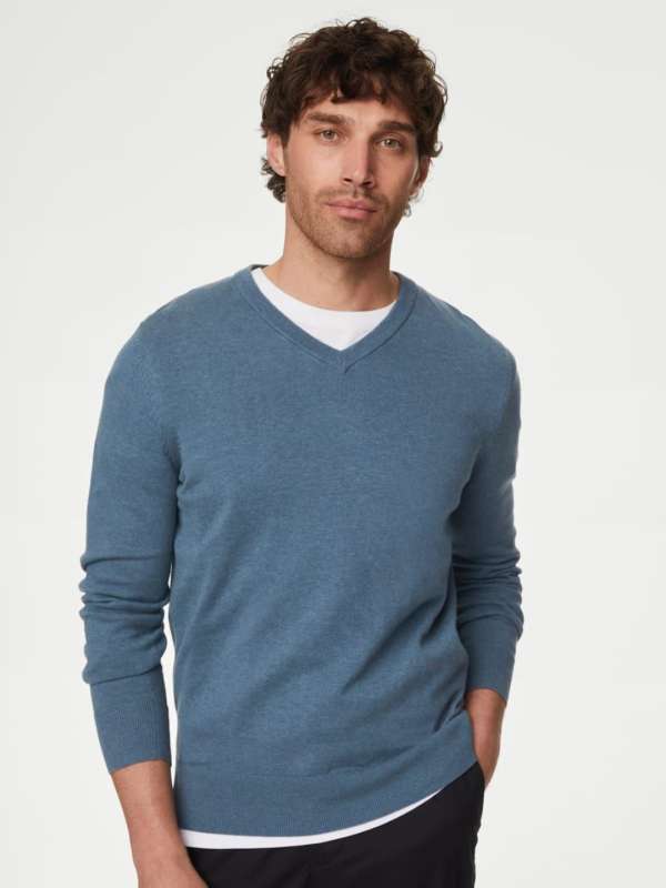 Marks Spencer Casual Men Blue Solid Sweater Buy Marks Spencer Casual Men Blue Solid Sweater online in India