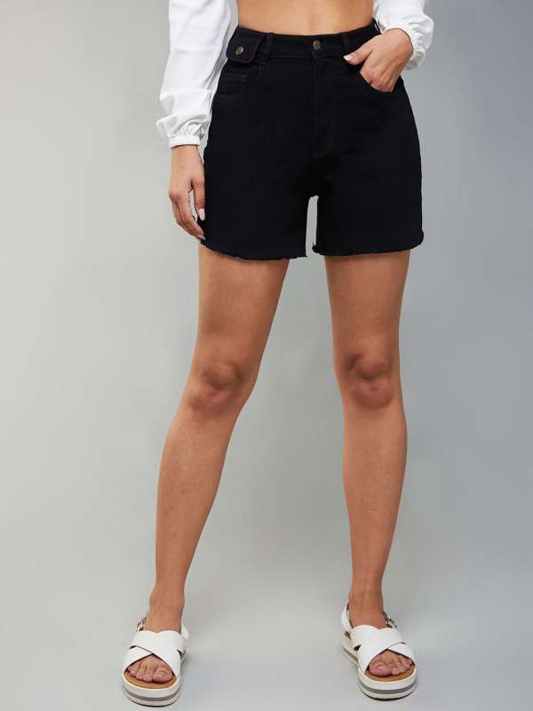 High Rise Black Denim Shorts Buy High Rise Black Denim Shorts online in India
