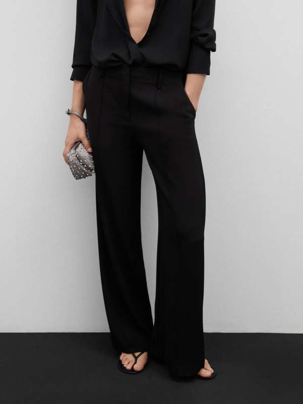 Mango Black Regular Fit Solid Parallel Trousers Buy Mango Black Regular Fit Solid Parallel Trousers online in India