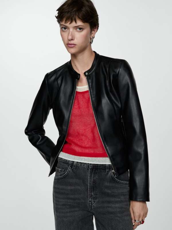 Mango Black Zip Biker Jacket Buy Mango Black Zip Biker Jacket online in India