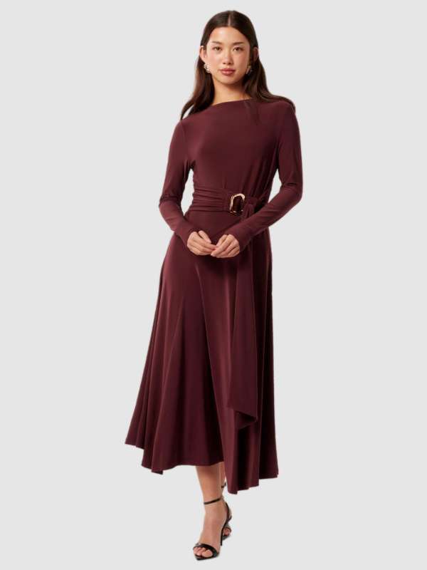 Forever New Wine Solid Dress Buy Forever New Wine Solid Dress online in India