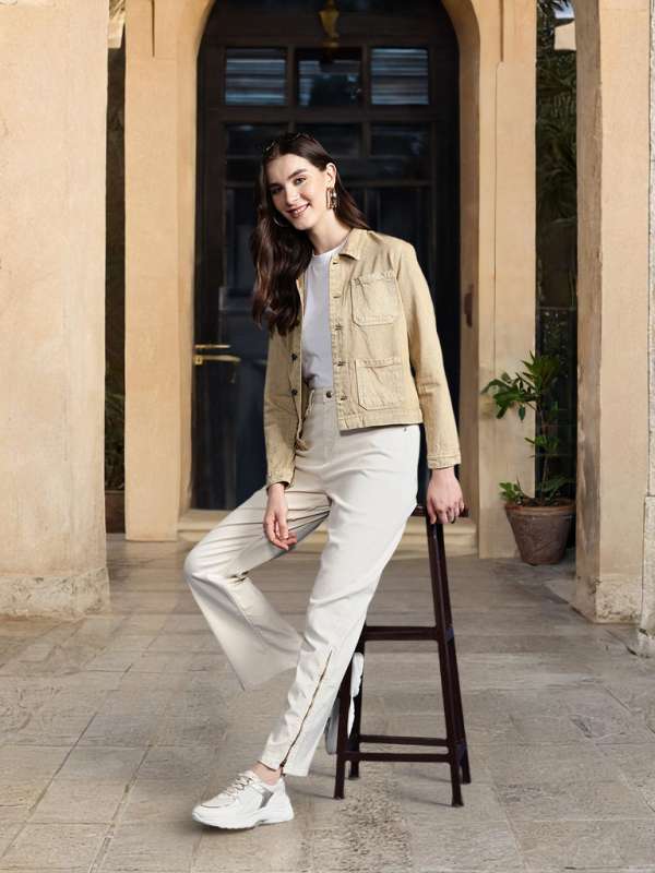 Women Khaki Jeans Jackets Buy Women Khaki Jeans Jackets online in India