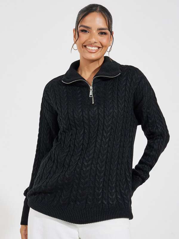 Black zip sweater women's 2025