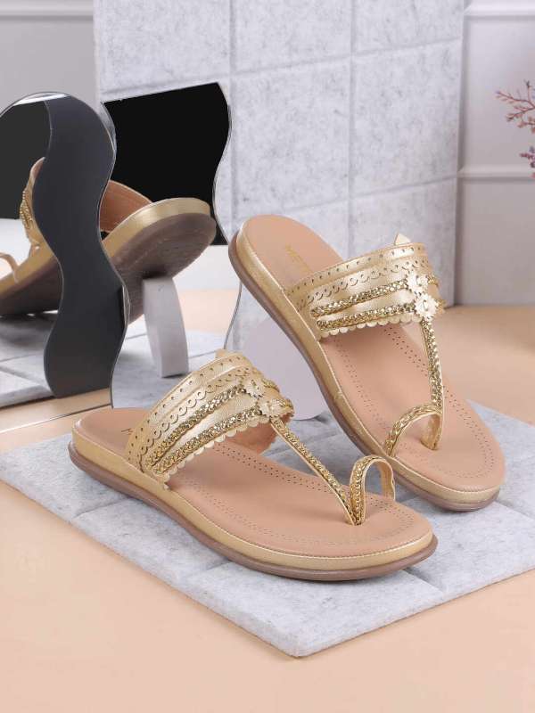 Gold Woven Design Open Toe Flats Buy Gold Woven Design Open Toe Flats online in India