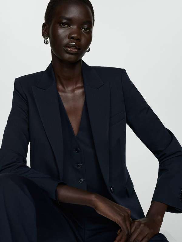 Navy blue fitted blazer shop