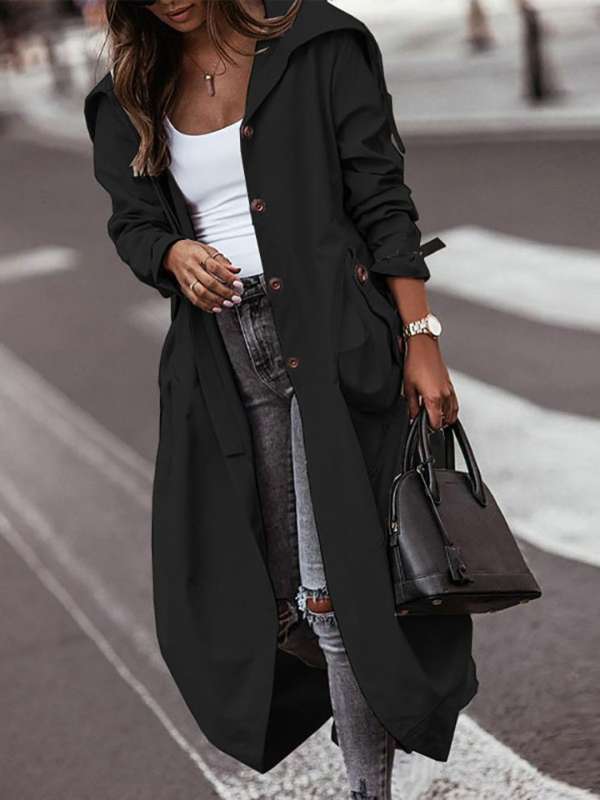 Black hooded overcoat discount
