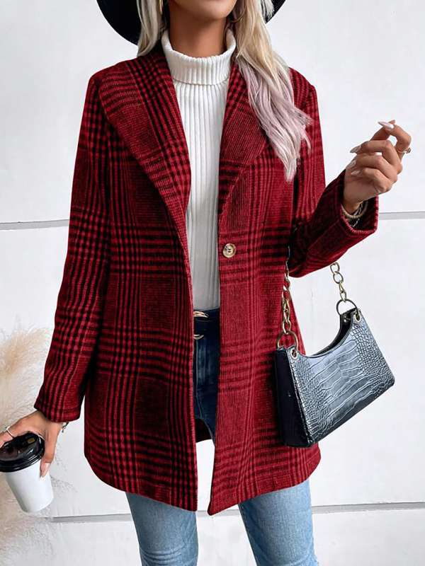Red check jacket women's new arrivals