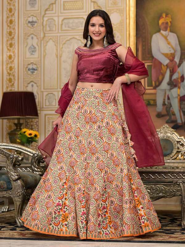 Boat neck lehenga choli cheap