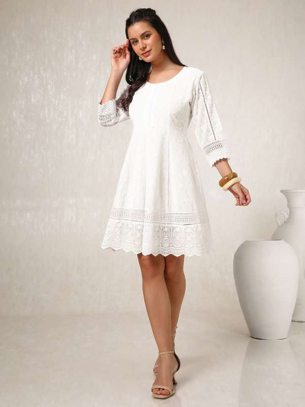 White embroidered shift dress on sale