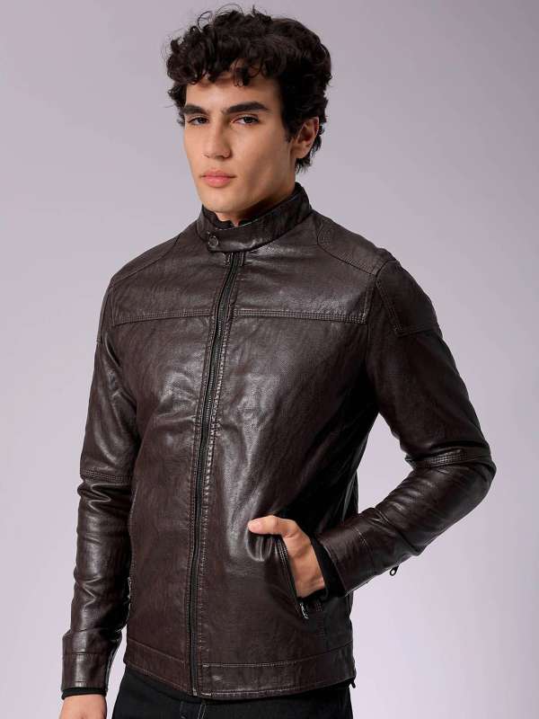 Coffee colour leather jacket hot sale