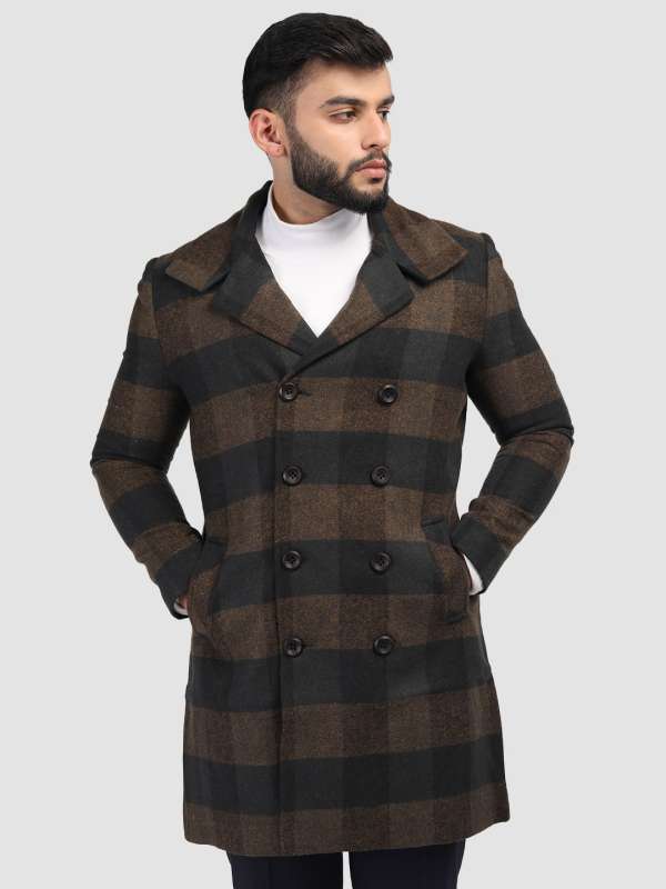 Mens checked trench coat on sale