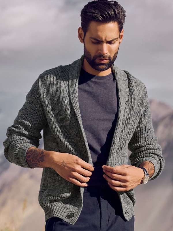 Grey cardigan for men cheap