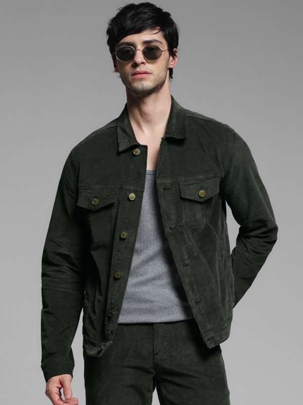 Green jean jacket men online