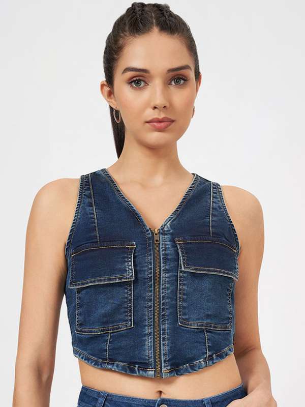 Half denim jackets for womens online deals