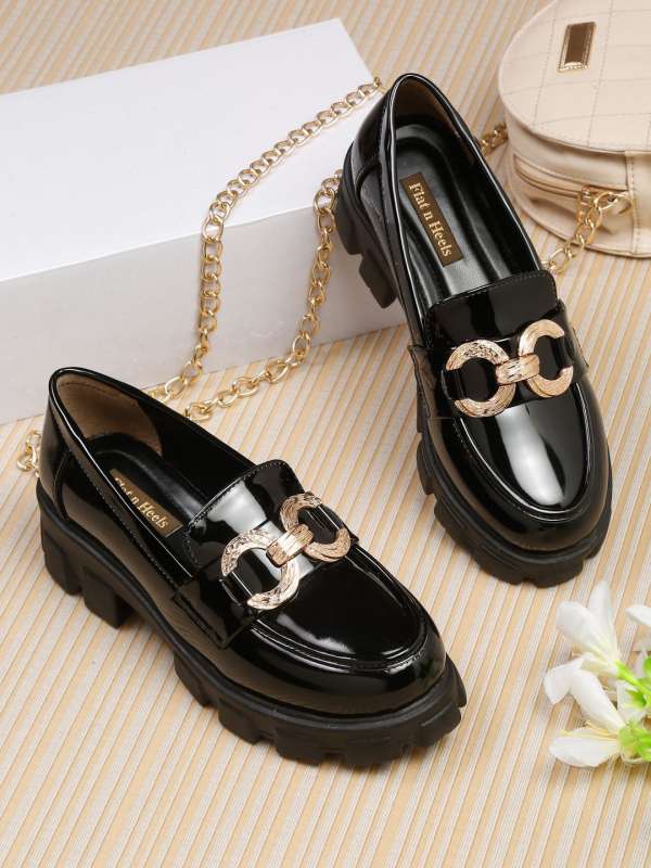 Women's black loafer with heel on sale