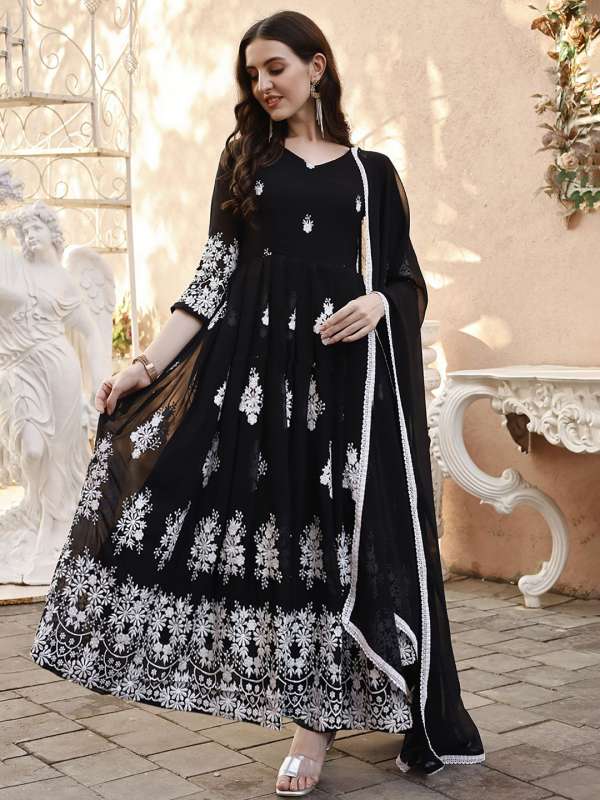 Embroidered black dress discount