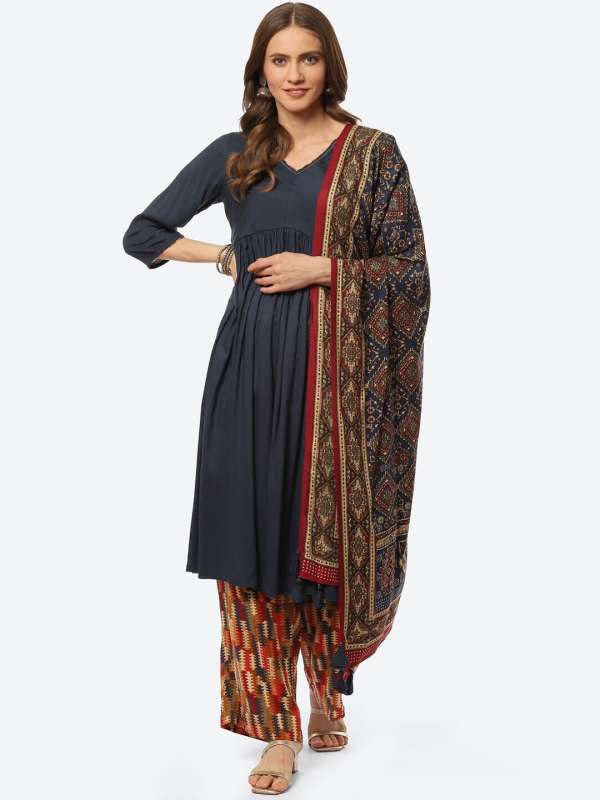 Maroon Navy Blue Women Palazzo Kurtas Set Biba Buy Maroon Navy
