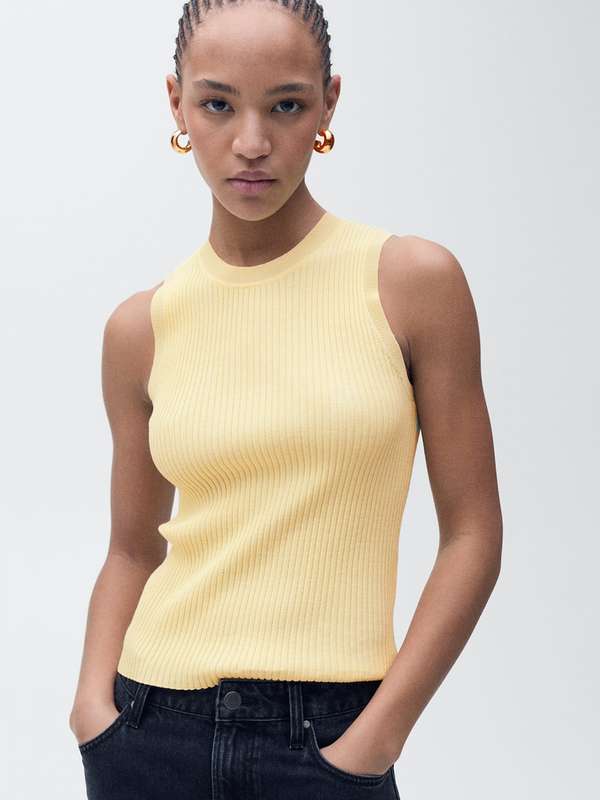 mustard yellow ribbed top