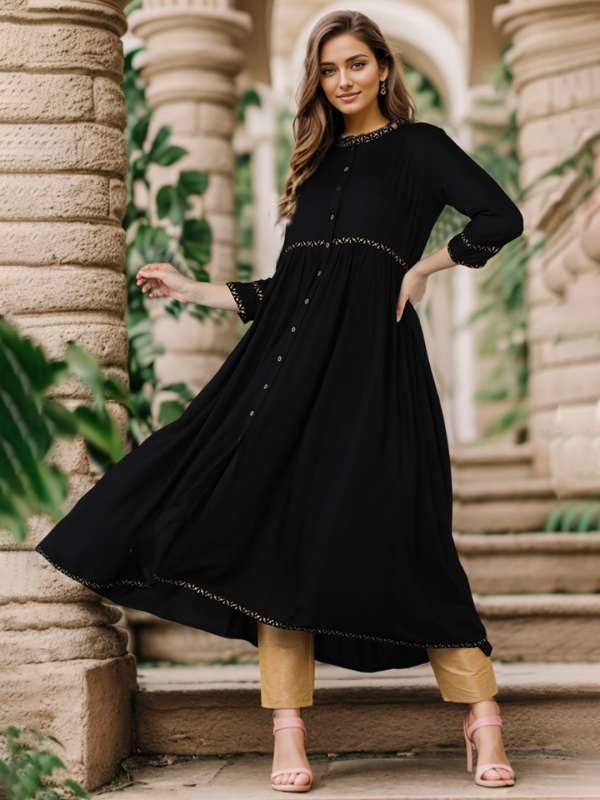 Black cotton anarkali kurti deals