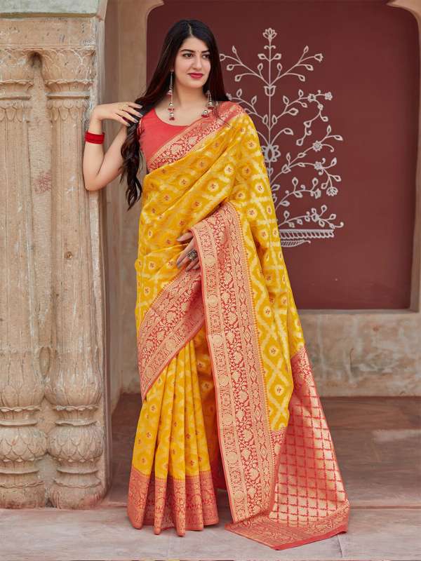 Myntra new arrivals yellow saree