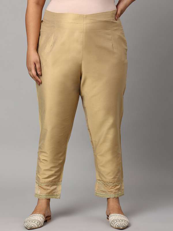 Buy Popwings Women Casual Formal Trendy Graceful Body Fit Mid Rise  Stretchable Skin Golden Cotton Trouser Online at Best Prices in India   JioMart