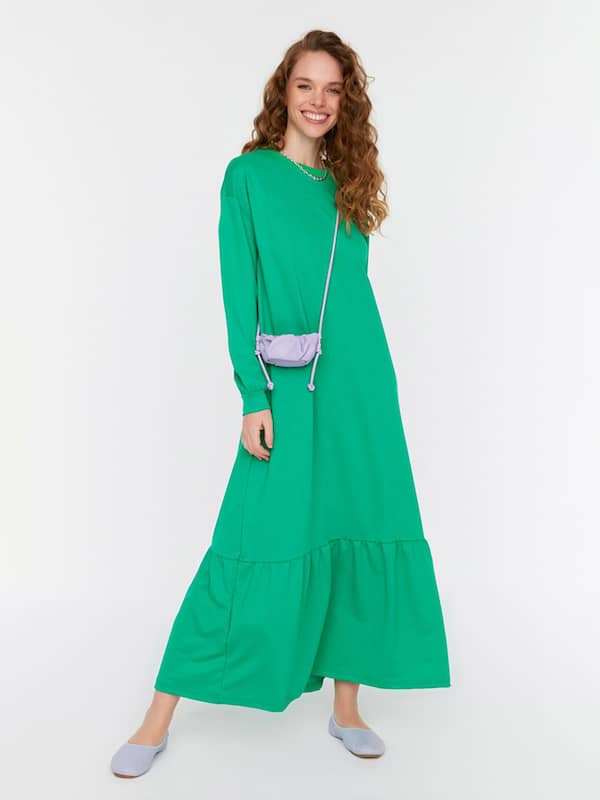 Latest Designer Indo Western Green Muslin Jacquard Long Gown Jacket