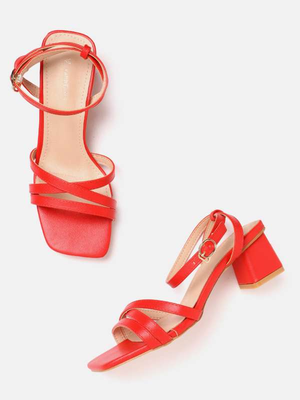 Red strappy sandals mid discount heel