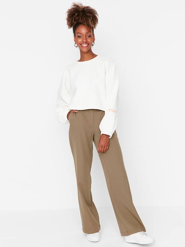 LoyisViDion Woman Pants Clearance Women'S Button-Split Wide-Leg Pants High-Waist  Trousers Loose-Fitting Casual Pants Khaki 10(L) - Walmart.com