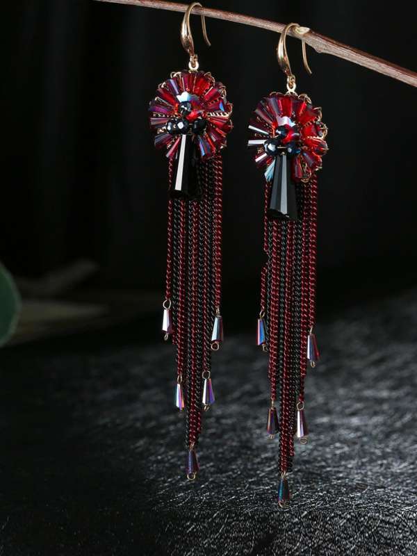 Jewels Galaxy Red Black Copper Drop Earrings Buy Jewels Galaxy Red Black Copper Drop Earrings online in India
