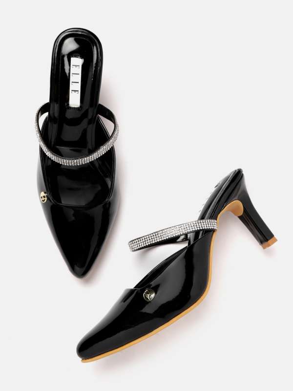 Black pointed mules 2025 heels