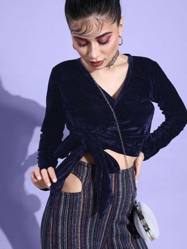 Navy blue velvet top hot sale