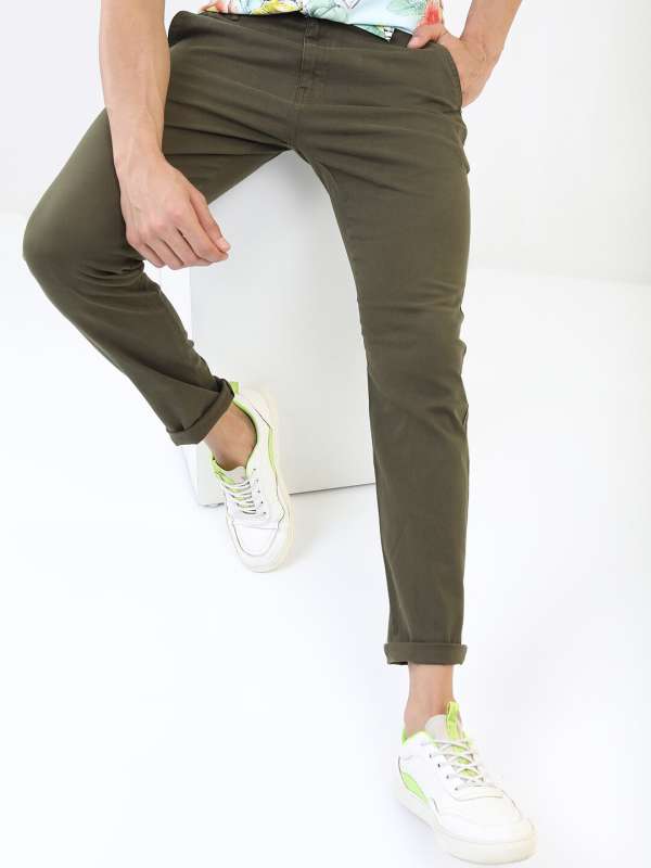 Highlander Men Olive Slim Fit Solid Casual Trousers Joggers