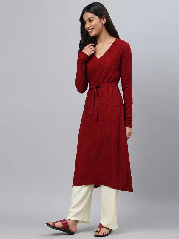 Aurelia Red Woven Design Kurtas Buy Aurelia Red Woven Design Kurtas online in India