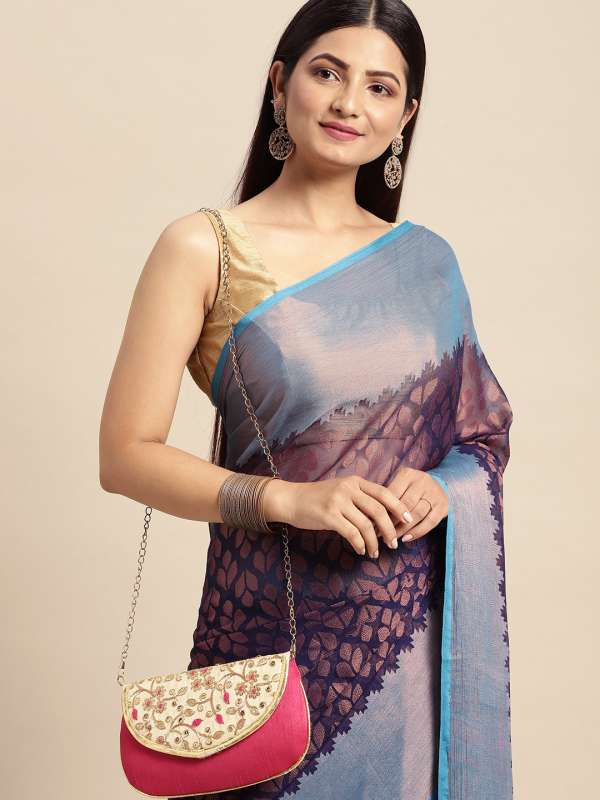 Peach and navy blue saree cheap