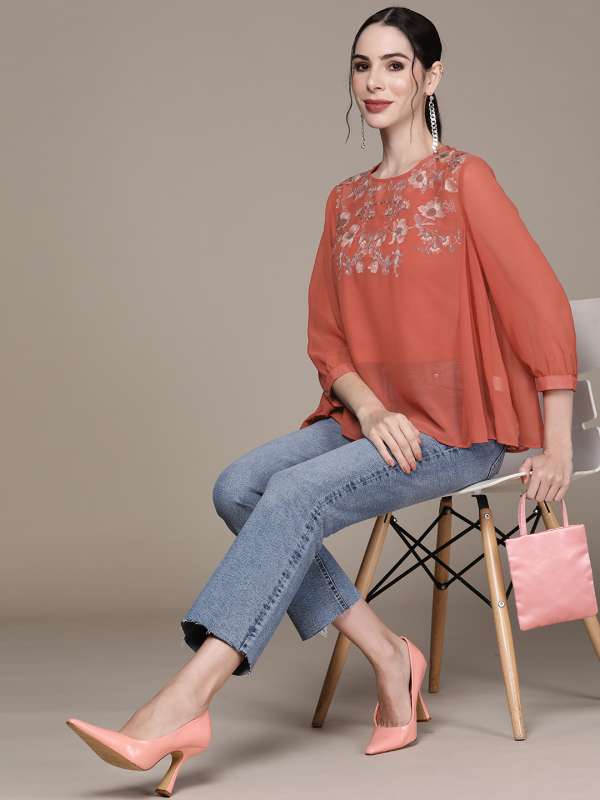 Women Tops Label Ritu Kumar Silver - Buy Women Tops Label Ritu Kumar Silver  online in India