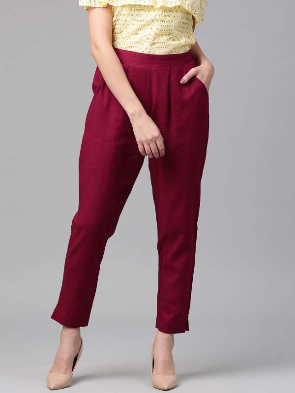 Buy Maroon Trousers & Pants for Women by RATAN Online