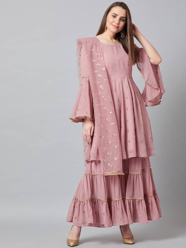 Buy Inddus Women Pink Gotta Patti Kurta With Sharara  With Dupatta  Kurta  Sets for Women 14267198  Myntra