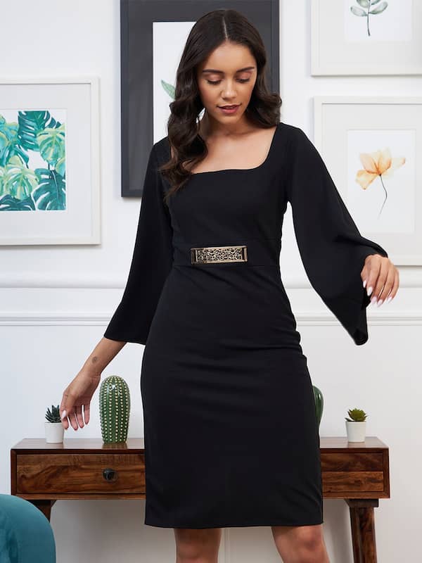 Buy Women Black Textured Knee Length Formal Dress Online  633410  Van  Heusen