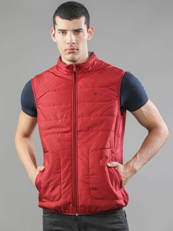 Red sleeveless puffer jacket shop