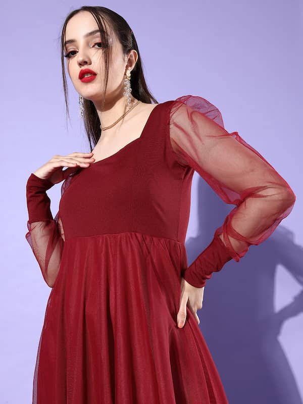 Buy SASSAFRAS Maroon Tiered Maxi Dress - Dresses for Women 11364418 | Myntra