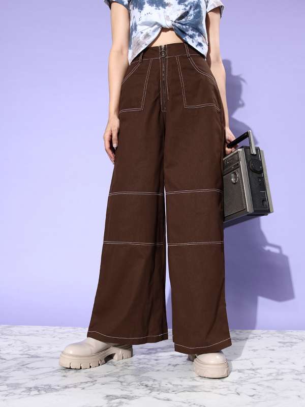 Women Taupe Smart Flared Solid Parallel Trousers