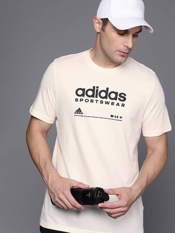 Adidas Men White Printed Round Neck Tshirts - Buy Adidas Men White Printed  Round Neck Tshirts online in India