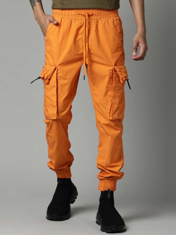 Trousers with elastic waistband in orange fluted corduroy  orange corduroy