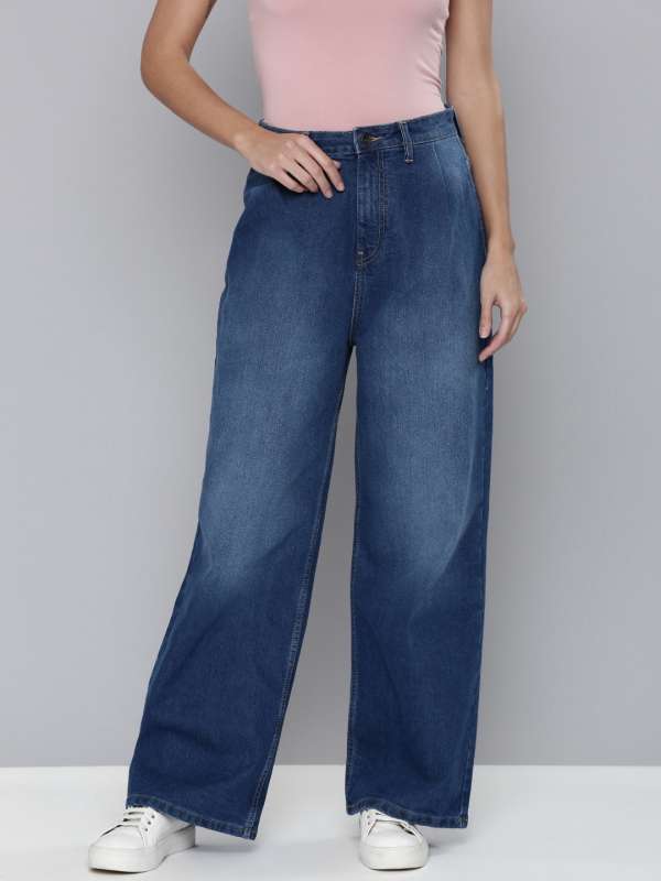 Womens Jeans Cargo Pants Wide Leg Baggy Straight Loose Casual Denim Trousers   eBay