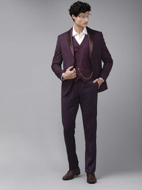 Men Suits 3 Piece Formal Fashion Slim Fit Suit, Wine Wedding One
