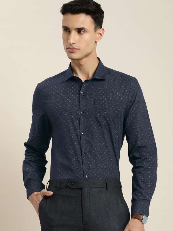 Invictus Navy Blue Slim Fit Printed Smart Casual Shirt Buy