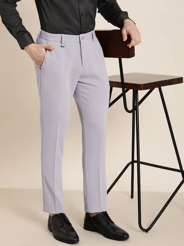 SOJANYA Formal Trousers  Buy SOJANYA Men Cotton Blend Grey Solid Formal  Trousers Online  Nykaa Fashion