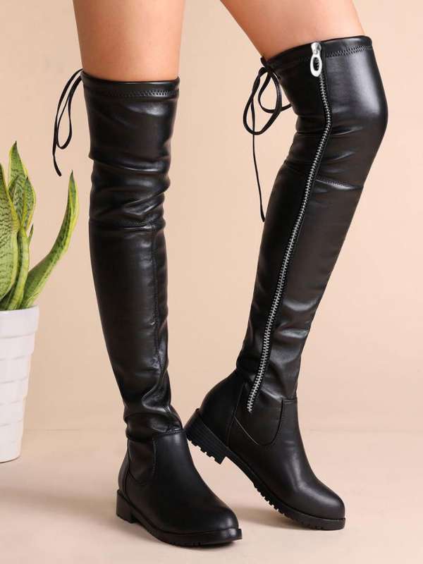 Flat lace up knee high boots store