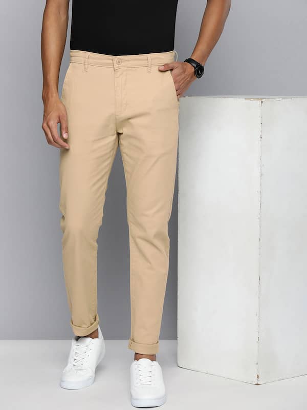 Buy Men Cream Slim Fit Solid Casual Trousers Online - 785436 | Allen Solly