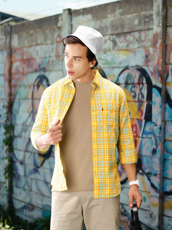 Levis yellow check shirt new arrivals
